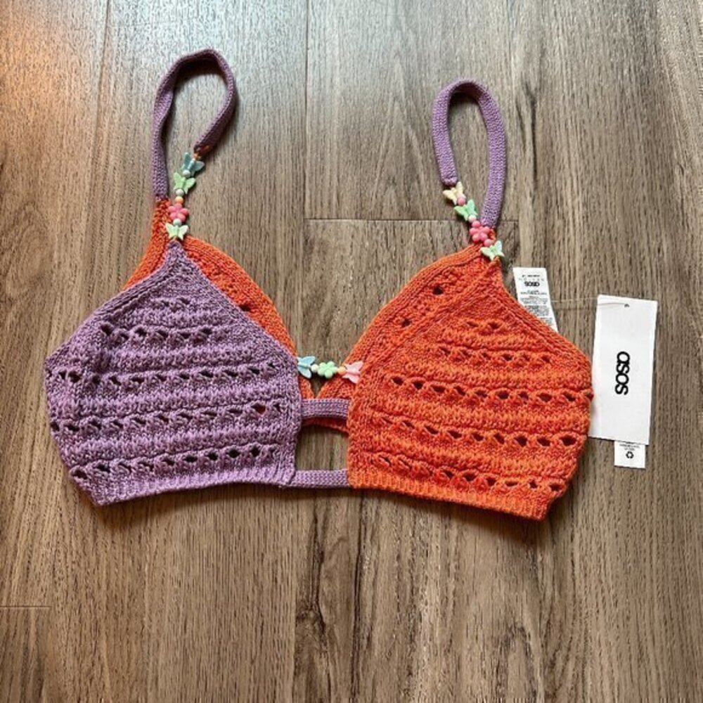 ASOS Colorblock Beaded Crochet Bralette Size 10 NWT